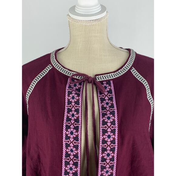 River Island Cardigan Embroidered Purple Womens Size Medium Tassel Cotton Boho - Picture 7 of 12